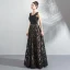 Chic / Belle Noire Robe De Soirée 2018 Princesse U-Cou Sans Manches Appliques En Dentelle Paillettes Longue Dos Nu Robe De Ceremonie