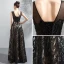 Chic / Belle Noire Robe De Soirée 2018 Princesse U-Cou Sans Manches Appliques En Dentelle Paillettes Longue Dos Nu Robe De Ceremonie