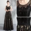 Chic / Belle Noire Robe De Soirée 2018 Princesse U-Cou Sans Manches Appliques En Dentelle Paillettes Longue Dos Nu Robe De Ceremonie