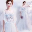 Elegant White See-through Evening Dresses  2018 A-Line / Princess Scoop Neck 1/2 Sleeves Butterfly Appliques Lace Pearl Chapel Train Ruffle Backless Formal Dresses