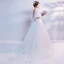 Elegant White See-through Evening Dresses  2018 A-Line / Princess Scoop Neck 1/2 Sleeves Butterfly Appliques Lace Pearl Chapel Train Ruffle Backless Formal Dresses