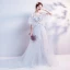 Elegant White See-through Evening Dresses  2018 A-Line / Princess Scoop Neck 1/2 Sleeves Butterfly Appliques Lace Pearl Chapel Train Ruffle Backless Formal Dresses