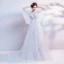 Elegant White See-through Evening Dresses  2018 A-Line / Princess Scoop Neck 1/2 Sleeves Butterfly Appliques Lace Pearl Chapel Train Ruffle Backless Formal Dresses
