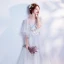 Elegant White See-through Evening Dresses  2018 A-Line / Princess Scoop Neck 1/2 Sleeves Butterfly Appliques Lace Pearl Chapel Train Ruffle Backless Formal Dresses