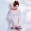 Elegant White See-through Evening Dresses  2018 A-Line / Princess Scoop Neck 1/2 Sleeves Butterfly Appliques Lace Pearl Chapel Train Ruffle Backless Formal Dresses