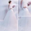Elegant White See-through Evening Dresses  2018 A-Line / Princess Scoop Neck 1/2 Sleeves Butterfly Appliques Lace Pearl Chapel Train Ruffle Backless Formal Dresses