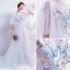 Elegant White See-through Evening Dresses  2018 A-Line / Princess Scoop Neck 1/2 Sleeves Butterfly Appliques Lace Pearl Chapel Train Ruffle Backless Formal Dresses