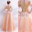 Chic / Beautiful Orange Prom Dresses 2018 A-Line / Princess Off-The-Shoulder Short Sleeve Appliques Lace Rhinestone Pearl Floor-Length / Long Ruffle Backless Formal Dresses