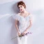 Erschwinglich Weiß Brautkleider / Hochzeitskleider 2018 Meerjungfrau Off Shoulder Spaghettiträger Kurze Ärmel Rückenfreies Applikationen Spitze Perlenstickerei Pailletten Kapelle-Schleppe Rüschen