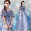 Elegante Lavendel Durchsichtige Ballkleider Mit Schal 2018 A Linie Rundhalsausschnitt 1/2 Ärmel Applikationen Mit Spitze Perle Knöchellänge Rüschen Rückenfreies Festliche Kleider