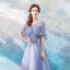 Elegante Lavendel Durchsichtige Ballkleider Mit Schal 2018 A Linie Rundhalsausschnitt 1/2 Ärmel Applikationen Mit Spitze Perle Knöchellänge Rüschen Rückenfreies Festliche Kleider
