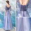 Elegante Lavendel Durchsichtige Ballkleider Mit Schal 2018 A Linie Rundhalsausschnitt 1/2 Ärmel Applikationen Mit Spitze Perle Knöchellänge Rüschen Rückenfreies Festliche Kleider