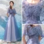 Elegante Lavendel Durchsichtige Ballkleider Mit Schal 2018 A Linie Rundhalsausschnitt 1/2 Ärmel Applikationen Mit Spitze Perle Knöchellänge Rüschen Rückenfreies Festliche Kleider