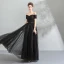 Schlicht Schwarz Abendkleider 2018 A Linie Off Shoulder Ärmellos Schleife Stoffgürtel Lange Rüschen Rückenfreies Festliche Kleider