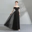 Schlicht Schwarz Abendkleider 2018 A Linie Off Shoulder Ärmellos Schleife Stoffgürtel Lange Rüschen Rückenfreies Festliche Kleider