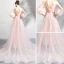 Flower Fairy Pearl Pink See-through Evening Dresses  2018 A-Line / Princess Scoop Neck Long Sleeve Flower Pearl Appliques Lace Chapel Train Ruffle Backless Formal Dresses