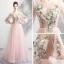 Flower Fairy Pearl Pink See-through Evening Dresses  2018 A-Line / Princess Scoop Neck Long Sleeve Flower Pearl Appliques Lace Chapel Train Ruffle Backless Formal Dresses