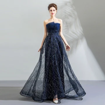 Bling Bling Bleu Marine Robe De Soirée 2018 Empire Bustier Sans Manches Cristal Paillettes Train De Balayage Volants Dos Nu Robe De Ceremonie
