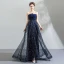 Bling Bling Marineblau Abendkleider 2018 Empire Bandeau Ärmellos Kristall Pailletten Sweep / Pinsel Zug Rüschen Rückenfreies Festliche Kleider