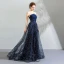 Bling Bling Marineblau Abendkleider 2018 Empire Bandeau Ärmellos Kristall Pailletten Sweep / Pinsel Zug Rüschen Rückenfreies Festliche Kleider