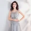 Moderne / Mode Gris Transparentes Robe De Soirée 2018 Princesse Encolure Dégagée Sans Manches Appliques En Dentelle Perlage Paillettes Train De Balayage Volants Dos Nu Robe De Ceremonie