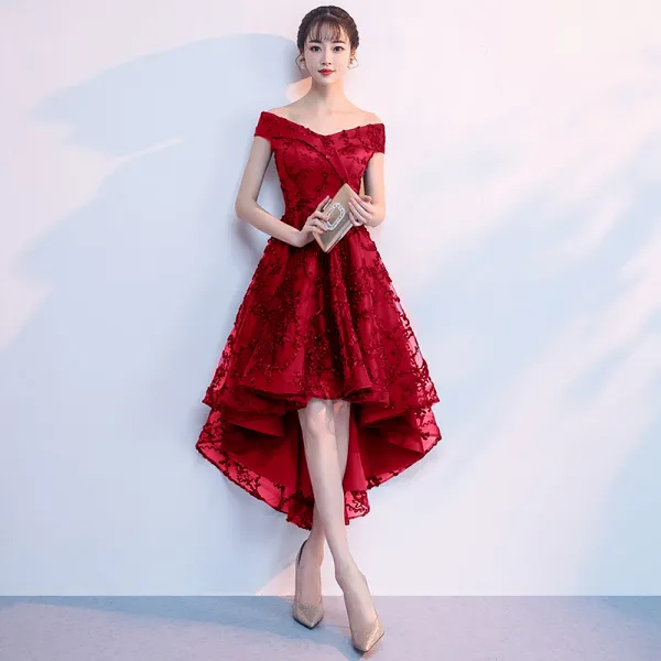 Chic Beautiful Navy Blue Cocktail Dresses 2018 A-Line Princess Off-The-Shoulder Short