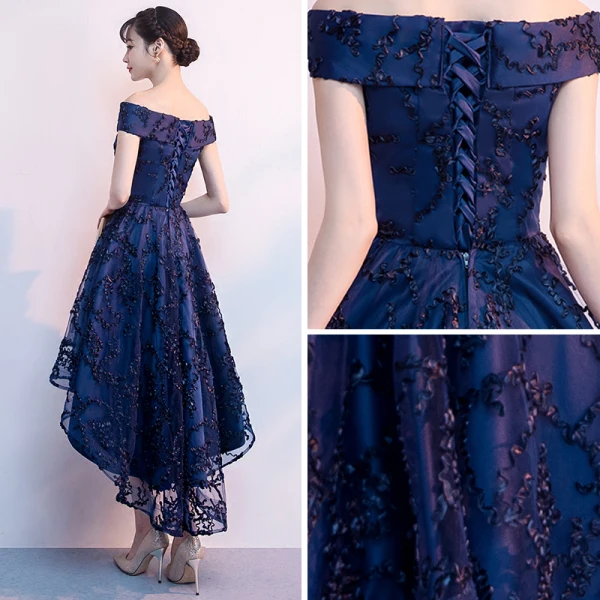 Chic Beautiful Navy Blue Cocktail Dresses 2018 A-Line Princess Off-The-Shoulder Short