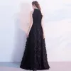 Modern / Fashion Black Evening Dresses  2017 A-Line / Princess High Neck Sleeveless Strapless Floor-Length / Long Ruffle Formal Dresses