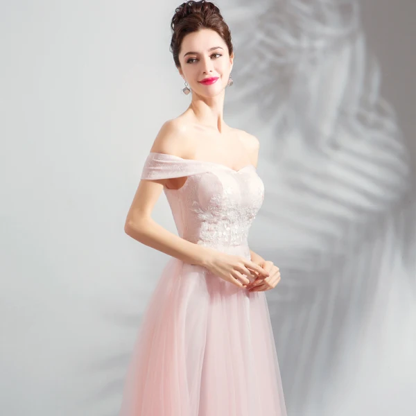 Discount Pearl Pink Homecoming Graduation Dresses 2018 A-Line / Princess Off-The-Shoulder Short Sleeve Appliques Lace Beading Tea-length Ruffle Backless Formal Dresses