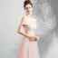 Discount Pearl Pink Homecoming Graduation Dresses 2018 A-Line / Princess Off-The-Shoulder Short Sleeve Appliques Lace Beading Tea-length Ruffle Backless Formal Dresses