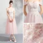 Discount Pearl Pink Homecoming Graduation Dresses 2018 A-Line / Princess Off-The-Shoulder Short Sleeve Appliques Lace Beading Tea-length Ruffle Backless Formal Dresses
