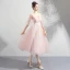Chic / Beautiful Pearl Pink Homecoming Graduation Dresses 2018 A-Line / Princess V-Neck 1/2 Sleeves Appliques Lace Beading Tea-length Ruffle Backless Formal Dresses