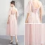 Chic / Beautiful Pearl Pink Homecoming Graduation Dresses 2018 A-Line / Princess V-Neck 1/2 Sleeves Appliques Lace Beading Tea-length Ruffle Backless Formal Dresses