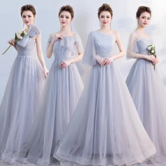 Elegant Grey Bridesmaid Dresses 2018 A Line Princess Floor Length Long Ruffle Backless Wedding Party Dresses
