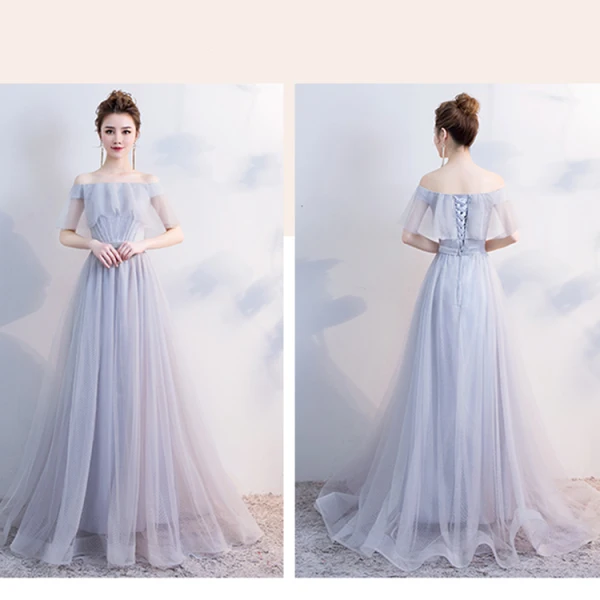 Eleganta Grå Tärnklänningar 2018 Prinsessa Långa Ruffle Halterneck Klänning Till Bröllop