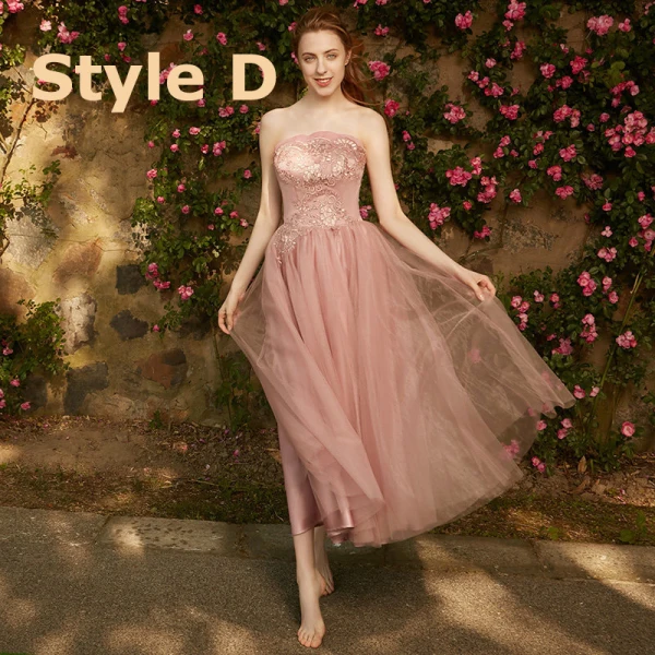 Chic / Beautiful Pearl Pink Bridesmaid Dresses 2018 A-Line / Princess Appliques Pierced Lace Ankle Length Ruffle Wedding Party Dresses