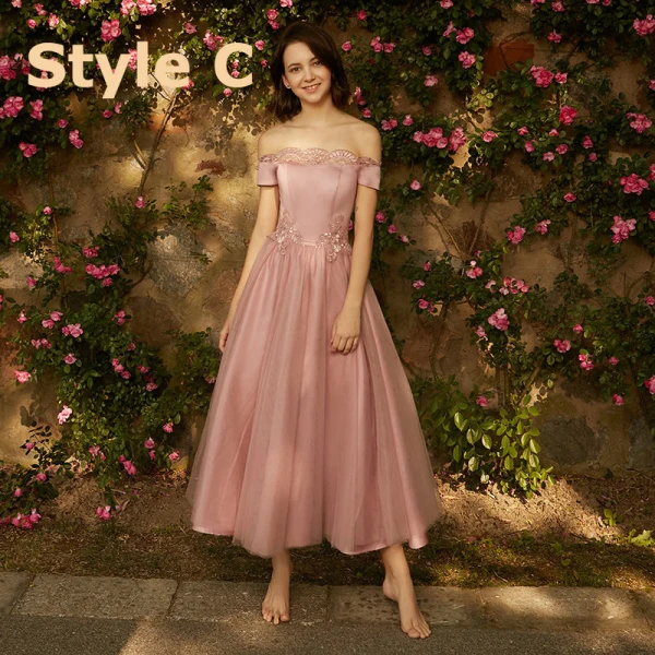 Chic / Beautiful Pearl Pink Bridesmaid Dresses 2018 A-Line / Princess Appliques Pierced Lace Ankle Length Ruffle Wedding Party Dresses
