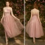 Chic / Beautiful Pearl Pink Bridesmaid Dresses 2018 A-Line / Princess Appliques Pierced Lace Ankle Length Ruffle Wedding Party Dresses