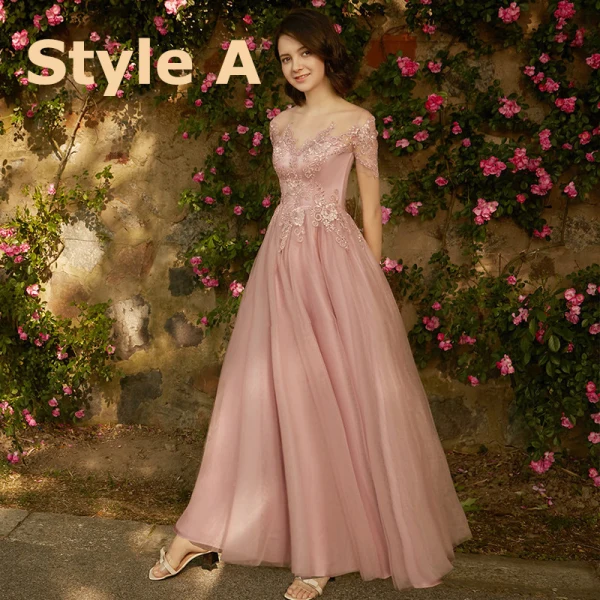 Chic / Belle Perle Rose Robe Demoiselle D'honneur 2018 Princesse Appliques Percé En Dentelle Longue Volants Dos Nu Robe Pour Mariage