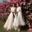 Elegant Champagne White Bridesmaid Dresses 2018 A-Line / Princess Off-The-Shoulder Short Sleeve Pearl Sash Backless Wedding Party Dresses