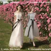 Elegant Champagne White Bridesmaid Dresses 2018 A-Line / Princess Off-The-Shoulder Short Sleeve Pearl Sash Backless Wedding Party Dresses
