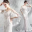 Chic / Belle Blanche Plage Robe De Mariée 2018 Trompette / Sirène Encolure Dégagée Transparentes Manches Longues Dos Nu Appliques En Dentelle Train De Balayage