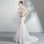 Chic / Belle Blanche Plage Robe De Mariée 2018 Trompette / Sirène Encolure Dégagée Transparentes Manches Longues Dos Nu Appliques En Dentelle Train De Balayage