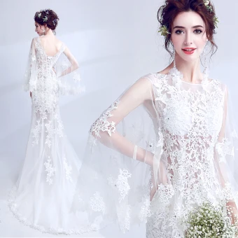 Illusion Été Plage Blanche Transparentes Robe De Mariée 2018 Trompette Sirène Encolure Dégagée Manches Longues Dos Nu Appliques En Dentelle Faux Diamant Train De Balayage Volants