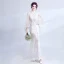 Illusion Summer Beach White See-through Wedding Dresses 2018 Trumpet / Mermaid Scoop Neck Long Sleeve Backless Appliques Lace Rhinestone Sweep Train Ruffle
