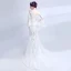 Illusion Summer Beach White See-through Wedding Dresses 2018 Trumpet / Mermaid Scoop Neck Long Sleeve Backless Appliques Lace Rhinestone Sweep Train Ruffle