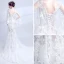 Illusion Summer Beach White See-through Wedding Dresses 2018 Trumpet / Mermaid Scoop Neck Long Sleeve Backless Appliques Lace Rhinestone Sweep Train Ruffle