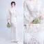 Illusion Summer Beach White See-through Wedding Dresses 2018 Trumpet / Mermaid Scoop Neck Long Sleeve Backless Appliques Lace Rhinestone Sweep Train Ruffle