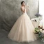 Chic / Beautiful Champagne Wedding Dresses 2018 A-Line / Princess Spaghetti Straps Sleeveless Backless Spotted Tulle Appliques Lace Floor-Length / Long Ruffle