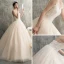Chic / Beautiful Champagne Wedding Dresses 2018 A-Line / Princess Spaghetti Straps Sleeveless Backless Spotted Tulle Appliques Lace Floor-Length / Long Ruffle